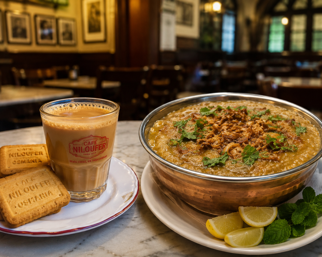 Hyderabadi Mouthwatering Haeelm & Irani Chai & Osmania Biscuits