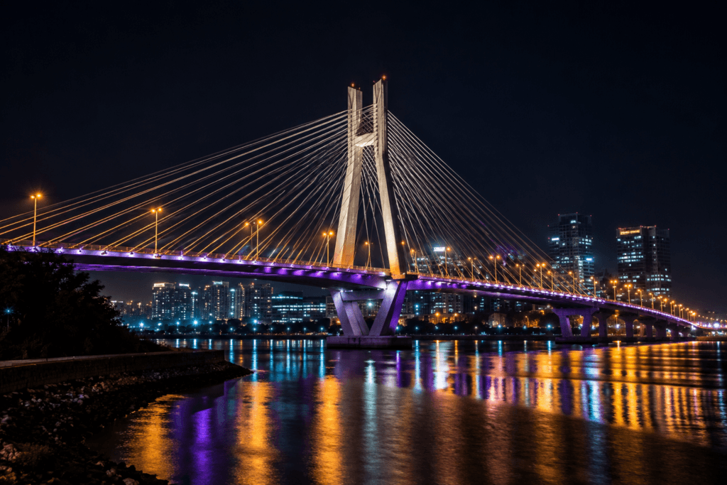 Modern skyline of Durgam Cheruvu Cable Bridge